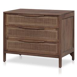 Rhian Coastal Beach Brown Mango Wood Woven Cane 3 Drawer Nightstand|
