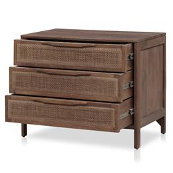 Rhian Coastal Beach Brown Mango Wood Woven Cane 3 Drawer Nightstand|