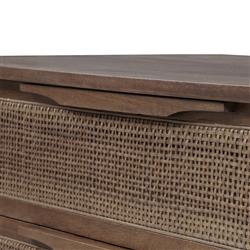 Rhian Coastal Beach Brown Mango Wood Woven Cane 3 Drawer Nightstand|