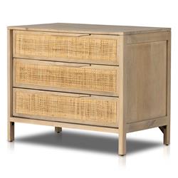 Rhian Coastal Beach Natural Mango Wood Woven Cane 3 Drawer Nightstand|