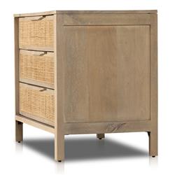 Rhian Coastal Beach Natural Mango Wood Woven Cane 3 Drawer Nightstand|