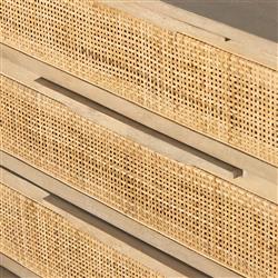 Rhian Coastal Beach Natural Mango Wood Woven Cane 3 Drawer Nightstand|