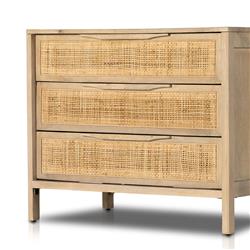 Rhian Coastal Beach Natural Mango Wood Woven Cane 3 Drawer Nightstand|