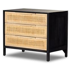 Rhian Coastal Beach Black Mango Wood Woven Cane 3 Drawer Nightstand|