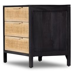 Rhian Coastal Beach Black Mango Wood Woven Cane 3 Drawer Nightstand|