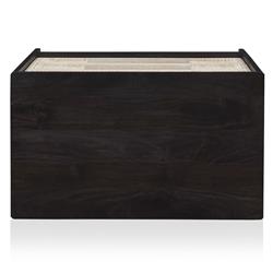 Rhian Coastal Beach Black Mango Wood Woven Cane 3 Drawer Nightstand|