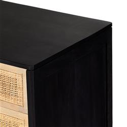 Rhian Coastal Beach Black Mango Wood Woven Cane 3 Drawer Nightstand|