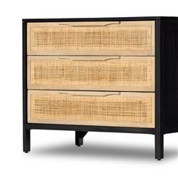 Rhian Coastal Beach Black Mango Wood Woven Cane 3 Drawer Nightstand|