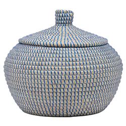 Pigeon and Poodle Roslyn Navy Woven Whitewashed Seagrass Round Basket - Set of 2|