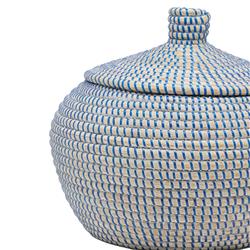 Pigeon and Poodle Roslyn Navy Woven Whitewashed Seagrass Round Basket - Set of 2|