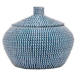 Pigeon and Poodle Roslyn White Woven Navy Seagrass Round Floor Basket - Set of 2|