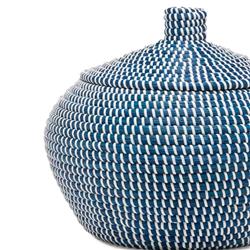 Pigeon and Poodle Roslyn White Woven Navy Seagrass Round Floor Basket - Set of 2|