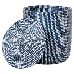 Pigeon and Poodle Roslyn Coastal White Woven Navy Seagrass Tall Floor Basket|