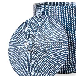 Pigeon and Poodle Roslyn Coastal White Woven Navy Seagrass Tall Floor Basket|