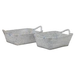 Pigeon and Poodle Roslyn Navy Woven Whitewashed Seagrass Basket - Set of 2|