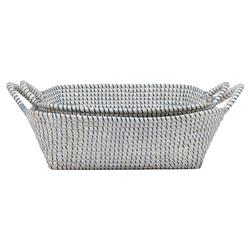 Pigeon and Poodle Roslyn Navy Woven Whitewashed Seagrass Basket - Set of 2|