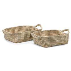 Pigeon and Poodle Roslyn White Woven Natural Seagrass Basket - Set of 2|