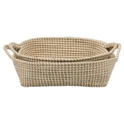 Pigeon and Poodle Roslyn White Woven Natural Seagrass Basket - Set of 2|