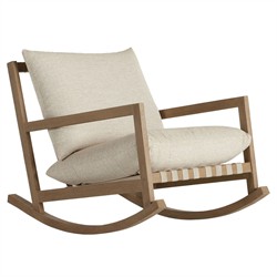 Addison Coastal Beach Beige Upholstered Brown Teak Wood Outdoor Rocking Chair|