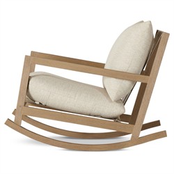 Addison Coastal Beach Beige Upholstered Brown Teak Wood Outdoor Rocking Chair|