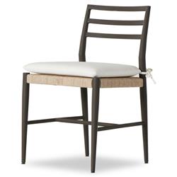 George Mid Century White Cushion Woven Wicker Aluminum Frame Outdoor Side Chair|