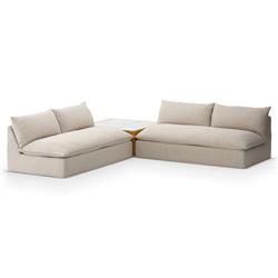 Cee Beige Upholstered 2 Piece Outdoor Sectional with Coffee Table - 117"Wx117"D|