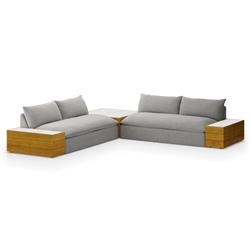 Cee Grey Upholstered Outdoor Sectional with End and Coffee Table - 127"Wx127"D|