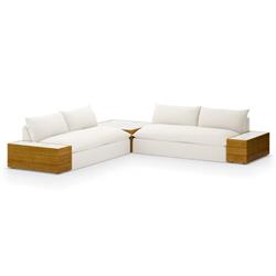 Cee Cream Upholstered Outdoor Sectional with End and Coffee Table - 127"Wx127"D|