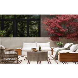 Cee Cream Upholstered Outdoor Sectional with End and Coffee Table - 127"Wx127"D|