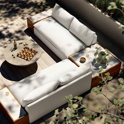 Cee Cream Upholstered Outdoor Sectional with End and Coffee Table - 127"Wx127"D|