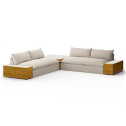Cee Beige Upholstered Outdoor Sectional with End and Coffee Table - 127"Wx127"D|