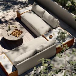 Cee Beige Upholstered Outdoor Sectional with End and Coffee Table - 127"Wx127"D|