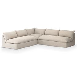 Cee Modern Classic Beige Upholstered 3 Piece Outdoor Sectional - 114"Wx114"D|