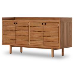 Yulla Rustic Lodge Natural Solid Teak Wood 4 Door Outdoor Sideboard|