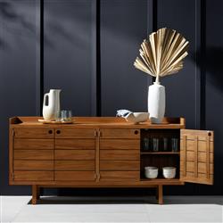 Yulla Rustic Lodge Natural Solid Teak Wood 4 Door Outdoor Sideboard|