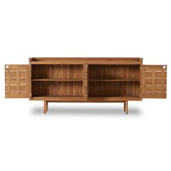 Yulla Rustic Lodge Natural Solid Teak Wood 4 Door Outdoor Sideboard|