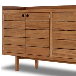 Yulla Rustic Lodge Natural Solid Teak Wood 4 Door Outdoor Sideboard|