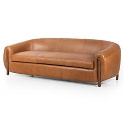 Riley Mid Century Modern Brown Upholstered Leather Wood Frame Sofa - 86.5"W|
