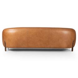 Riley Mid Century Modern Brown Upholstered Leather Wood Frame Sofa - 86.5"W|