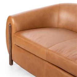 Riley Mid Century Modern Brown Upholstered Leather Wood Frame Sofa - 86.5"W|