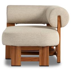 Carlo Mid Century Beige Upholstered Natural Teak Outdoor Chaise - LAF|