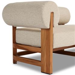 Carlo Mid Century Beige Upholstered Natural Teak Outdoor Chaise - LAF|