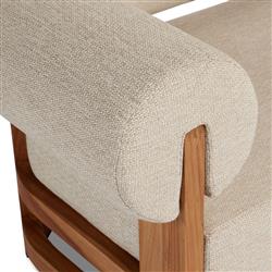 Carlo Mid Century Beige Upholstered Natural Teak Outdoor Chaise - LAF|