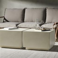 Tricia Industrial Loft White Concrete Square Block Outdoor Coffee Table|
