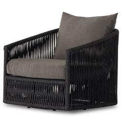 Porter Coastal Grey Upholstered Woven Rope Aluminum Outdoor Swivel Lounge Chair|