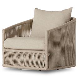 Porter Coastal Beige Upholstered Woven Rope Aluminum Outdoor Swivel Lounge Chair|