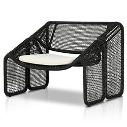 Lani Coastal Beach White Cushion Black Woven Wicker Outdoor Lounge Chair|