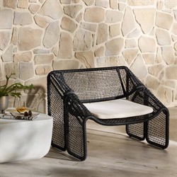 Lani Coastal Beach White Cushion Black Woven Wicker Outdoor Lounge Chair|