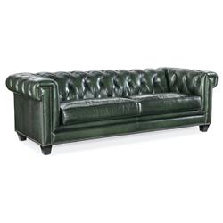 Harry Rustic Lodge Green Upholstered Leather Nailhead Tufted Sofa - 96"W|