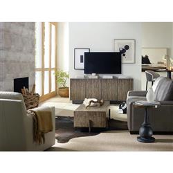 Fillmore Industrial Brown Brass Top Black Resin Round Accent Side Table|